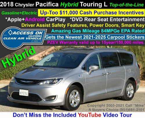 2018 Chrysler Pacifica Hybrid Touring L 4dr Mini Van Light Silver GrayExtra-Clea