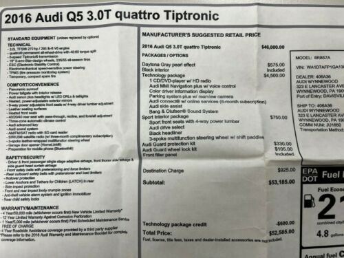 2016 Audi Q5 Quattro AWD Premium Plus 3.0T V6 20117 Miles Daytona Gray Pearl Eff image 2
